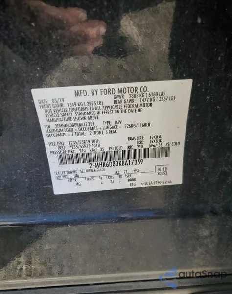 2019 Ford Flex Limited z USA, uszkodzony, nr VIN 2FMHK6D80KBA17359